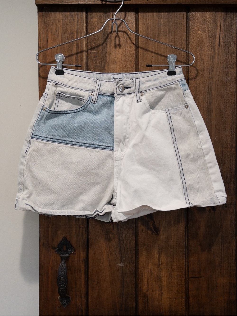 Princess Polly Two Tone Patchwork Contrast Stitch Denim Jean Shorts Size 6